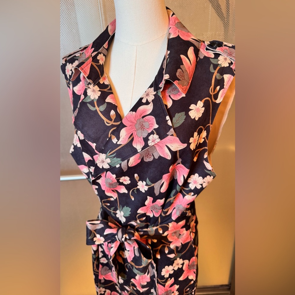 KATE & MALLORY Faux Suede Sleeveless Floral Midi Wrap Dress Pink Dark Navy Blue - Picture 6 of 16